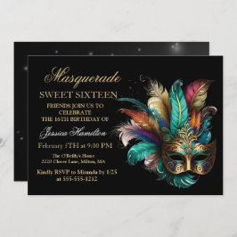 Personlig maskeradmask teal glitter Sweet 16 Inbjudningar