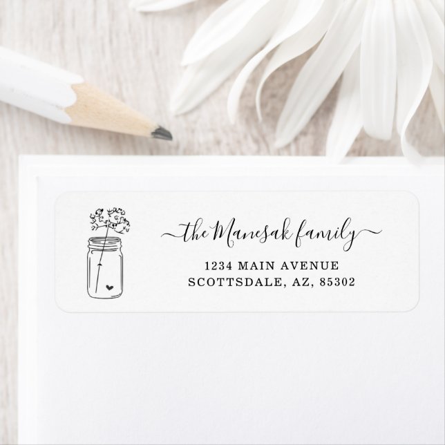 Personlig Mason Burk & Flowers Returadress Etikett (Insitu)
