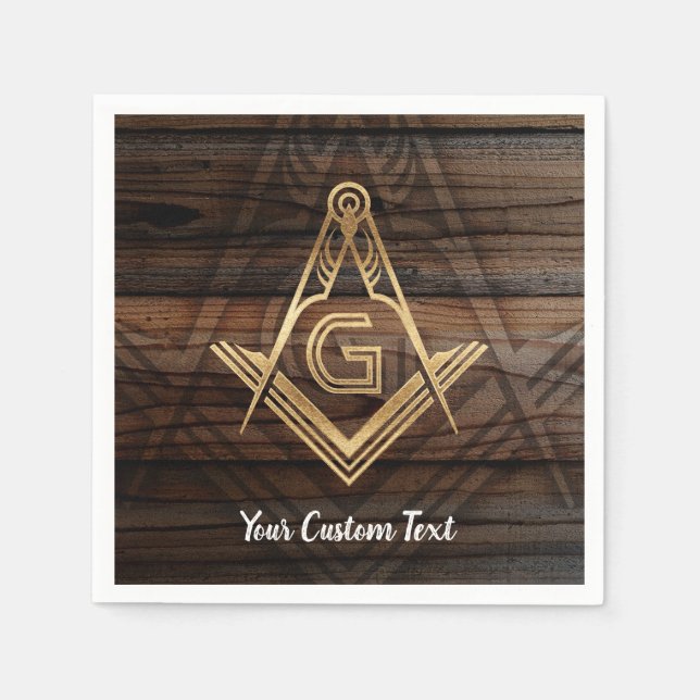 Personlig Masonic Napkins | Rustic Wood Guld Pappersservett (Framsidan)