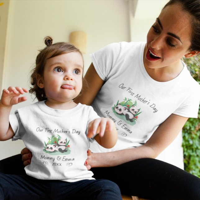 Personlig Matchning Första Mors Dag Panda Mamma T Shirt (Skapare uppladdad)