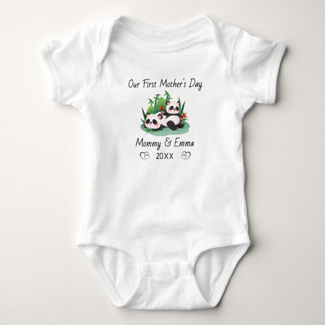 Personlig Matchning Första Mors Dag Panda T Shirt (Framsida)