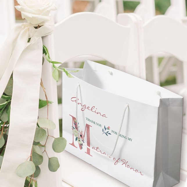Personlig Matron of Honor Blommigt Tack (Matron of Honor Gift Bag with personalized thank you)