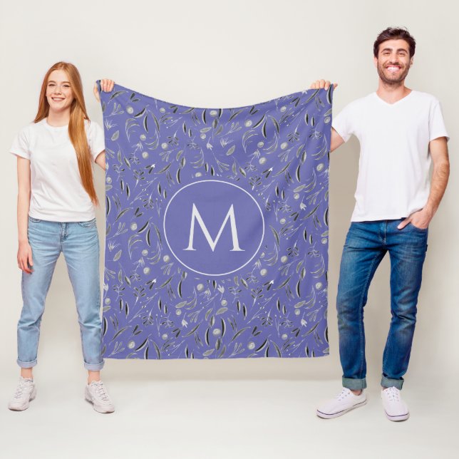 Personlig Mauve Blommigt MONOGRAM Fleecefilt (På plats)