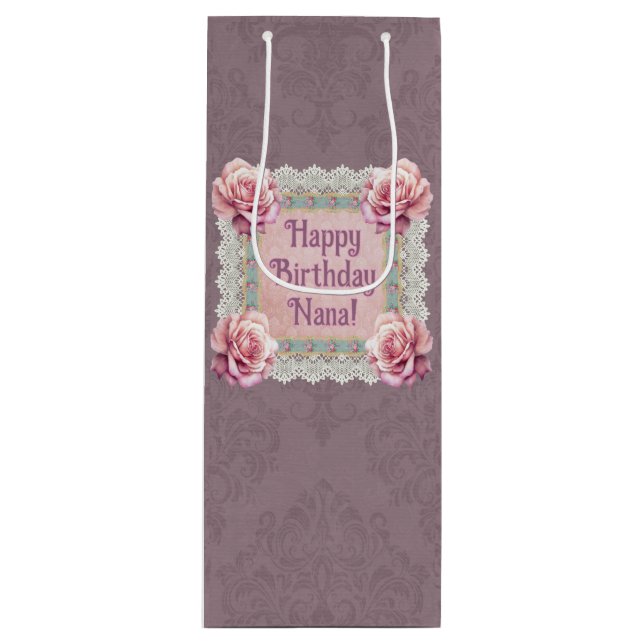 Personlig Mauve Ro Snöre Damask Gift Bag (Framsidan)