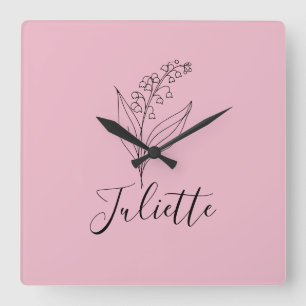 Personlig May Lily of the Valley Birth Flower Fyrkantig Klocka