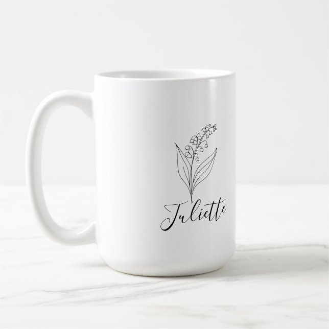 Personlig May Lily of the Valley Birth Flower Kaffemugg (Vänster)