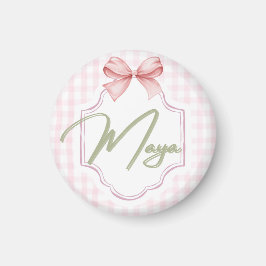 Personlig Maya Flicka Nursery Bow&Gingham Magnet