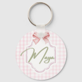 Personlig Maya Flicka Nursery Bow&Gingham Nyckelring