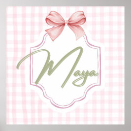 Personlig Maya Flicka Nursery Bow&Gingham Poster