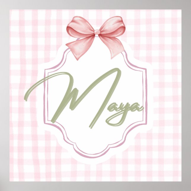 Personlig Maya Flicka Nursery Bow&Gingham Poster (Framsidan)