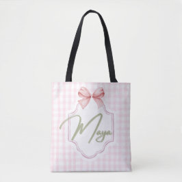 Personlig Maya Flicka Nursery Bow&Gingham Tygkasse
