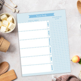 Personlig Meal Planner and Shopping List Blue Anteckningsblock