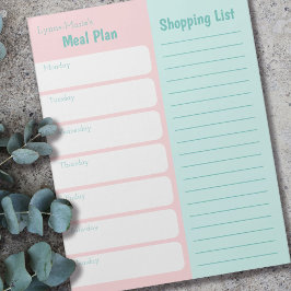 Personlig Meal Planner Shopping List Rosa Blue Anteckningsblock