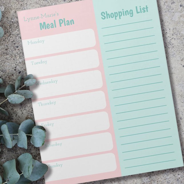 Personlig Meal Planner Shopping List Rosa Blue Anteckningsblock (Skapare uppladdad)