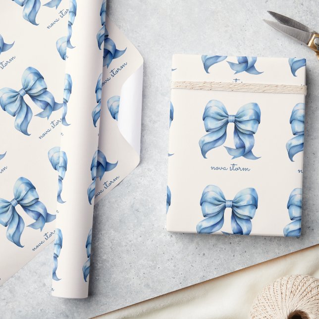 Personlig med blått trendig med Monogram Namn Presentpapper (Skapare uppladdad)