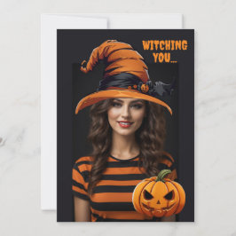 Personlig med en Halloween-häxhatt Inbjudningar