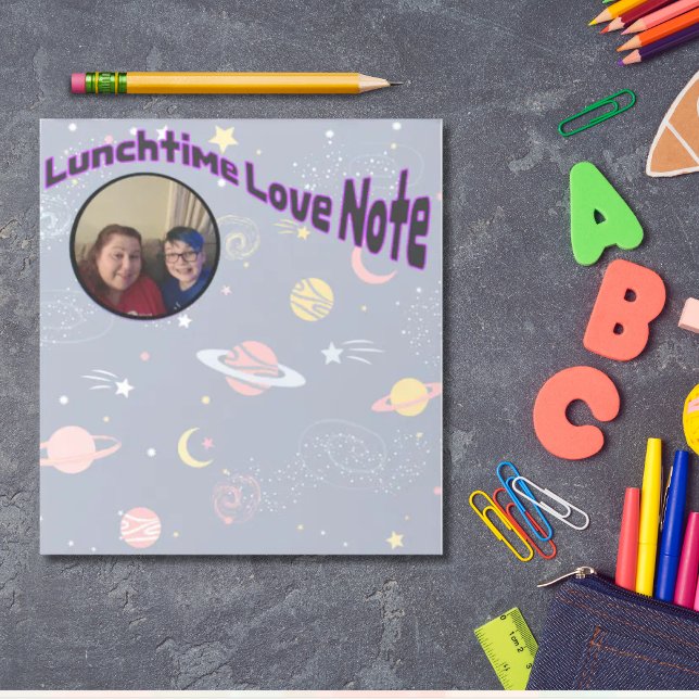 Personlig med fotolundra kärlek-anteckningsruta an anteckningsblock (Personalized back to school lunchbox love note  )