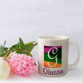 Personlig med Monogram på geometrisk bakgrund Kaffemugg