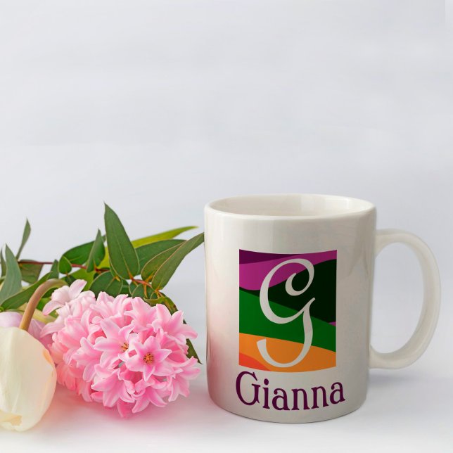 Personlig med Monogram på geometrisk bakgrund Kaffemugg (Skapare uppladdad)