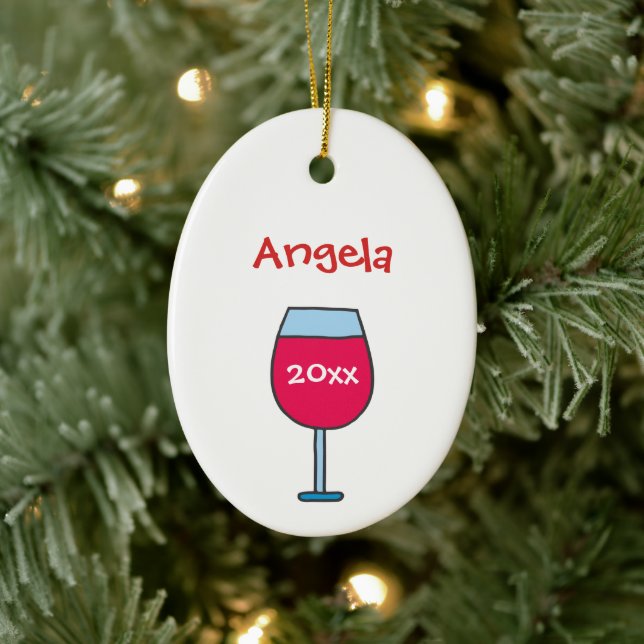 Personlig med Namn-årsglaset Röda Vin Julgransprydnad Keramik (Träd)