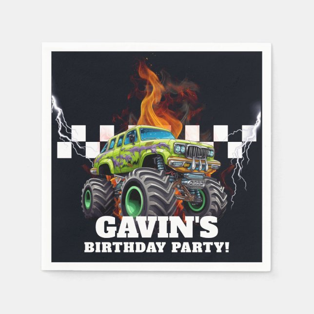 Personlig med Namn Retro Monster Lastbil Pappersservett (Framsidan)