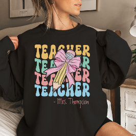 Personlig med Namn Rosa Bow Lärares Anpassningsbar T Shirt