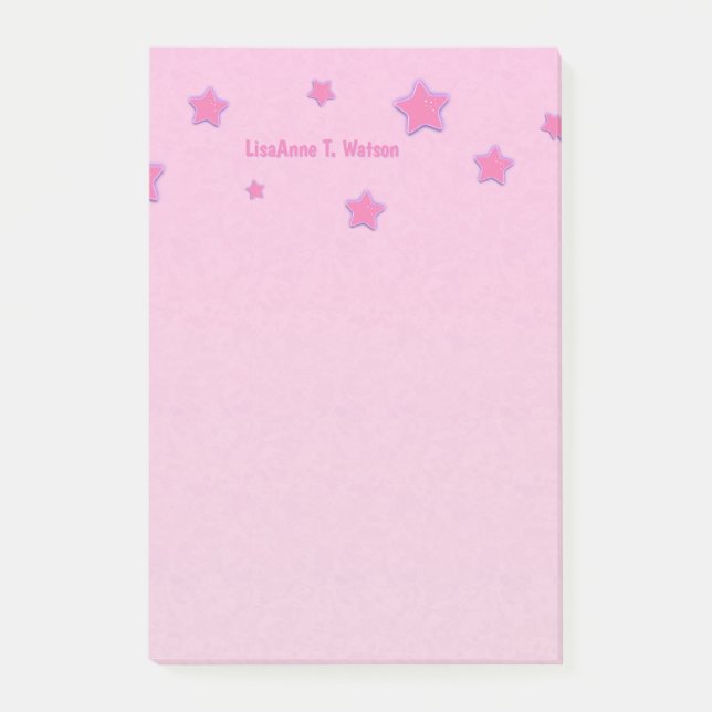 Personlig med Namn Rosa Stars på Rosa Post-it Block (Framsida)
