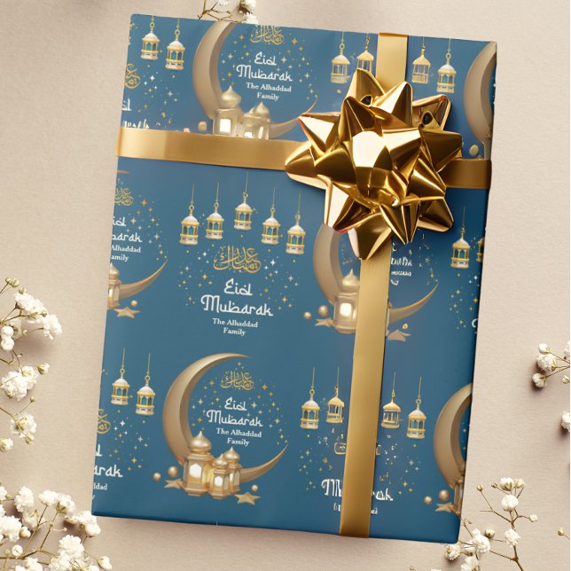 Personlig med Namn Teal och Guld Eid Mubarak Presentpapper (Skapare uppladdad)