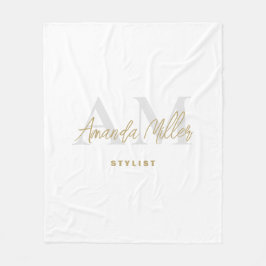 Personlig med Namn White Guld Modern Monogram Fleecefilt