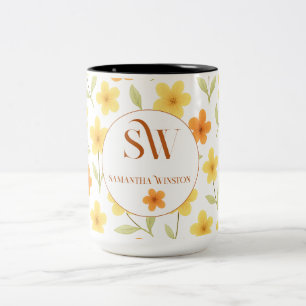 Personlig med Orange och Gula blommor _ Två-Tonad Mugg