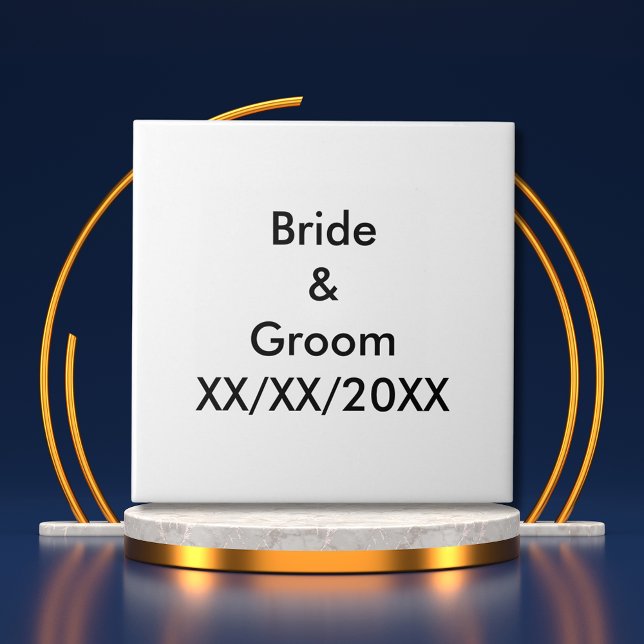 Personlig med streck och stam med datum kakelplatta (Personalized Bride and Groom with Date Ceramic Tile)