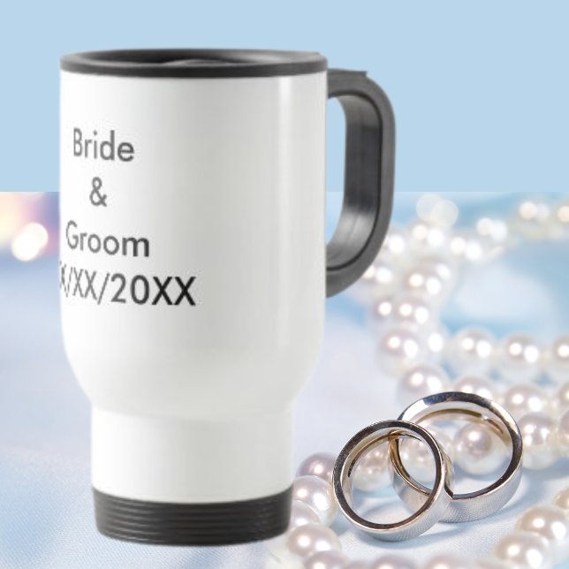 Personlig med streck och stam med datum resemugg (Personalized Bride and Groom with Date Travel Mug)