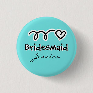 Personlig med Turquise bridesmaid-knapp med namn Knapp