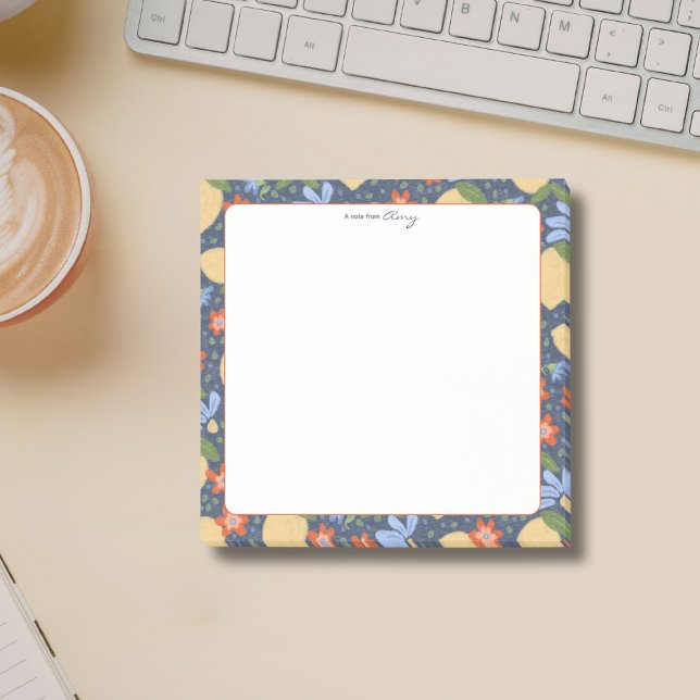 Personlig Medelhavs citronblomning Post-it Block (Personalized Lemon Blossom Sticky Notes – Whimsical Mediterranean Floral Stationery)