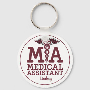 Personlig Medicinsk assistent Burgundy Keychain Nyckelring