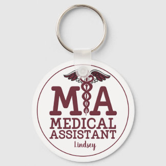 Personlig Medicinsk assistent Burgundy Keychain Nyckelring