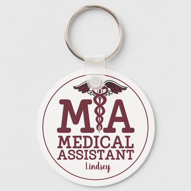 Personlig Medicinsk assistent Burgundy Keychain Nyckelring (Framsida)