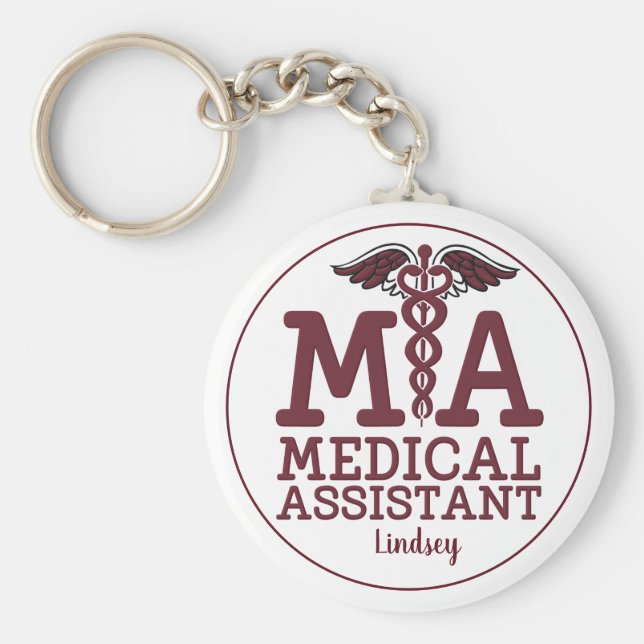 Personlig Medicinsk assistent Burgundy Keychain Nyckelring (Framsidan)
