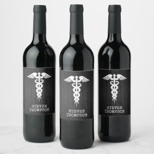 Personlig Medicinsk symbol Caduceus Doktor Nurse Vinflaska Etikett