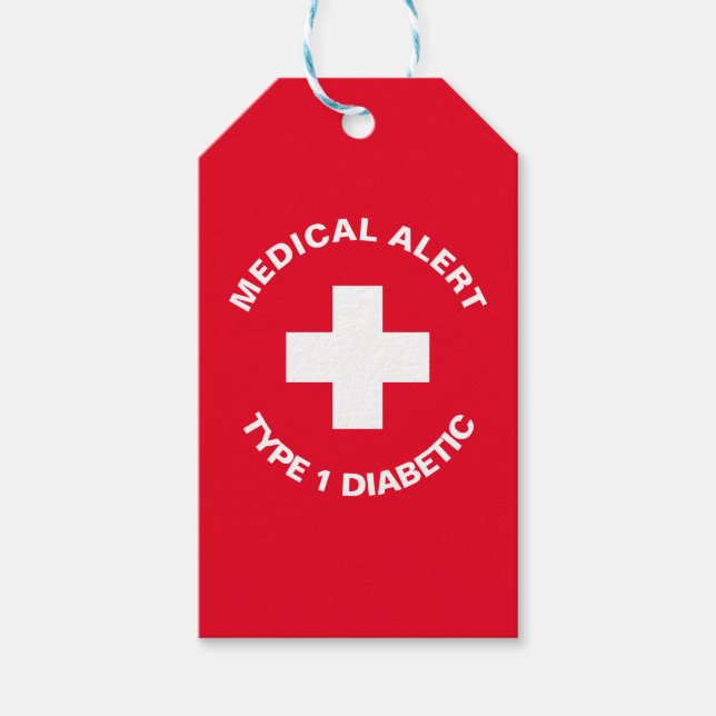 Personlig medicinsk varning Diabetiker Röd Presentetikett (Framsidan)