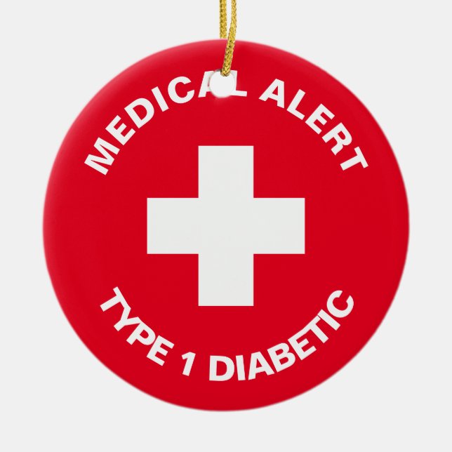 Personlig Medicinsk varning Diabetisk Red Julgransprydnad Keramik (Framsidan)