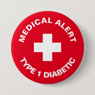 Personlig Medicinsk varning Diabetisk Red Knapp