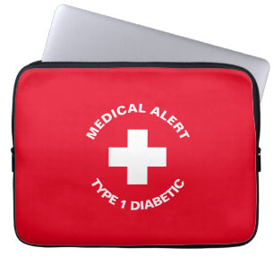 Personlig Medicinsk varning Diabetisk Red Laptop Fodral