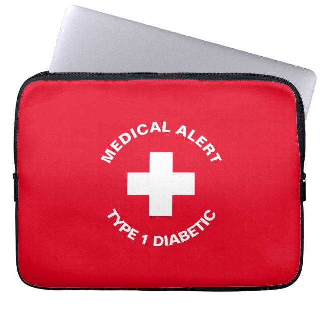 Personlig Medicinsk varning Diabetisk Red Laptop Fodral (Framsidan)