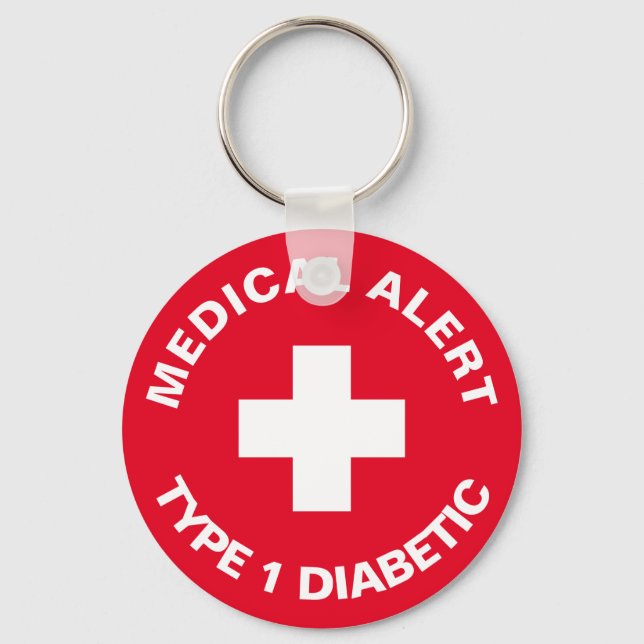 Personlig Medicinsk varning Diabetisk Red Nyckelring (Framsida)