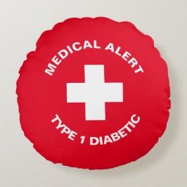 Personlig Medicinsk varning Diabetisk Red Rund Kudde