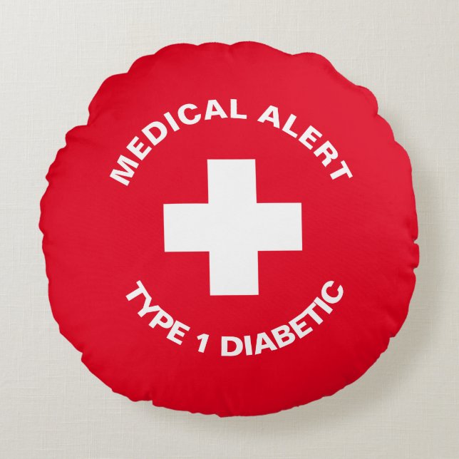 Personlig Medicinsk varning Diabetisk Red Rund Kudde (Framsidan)