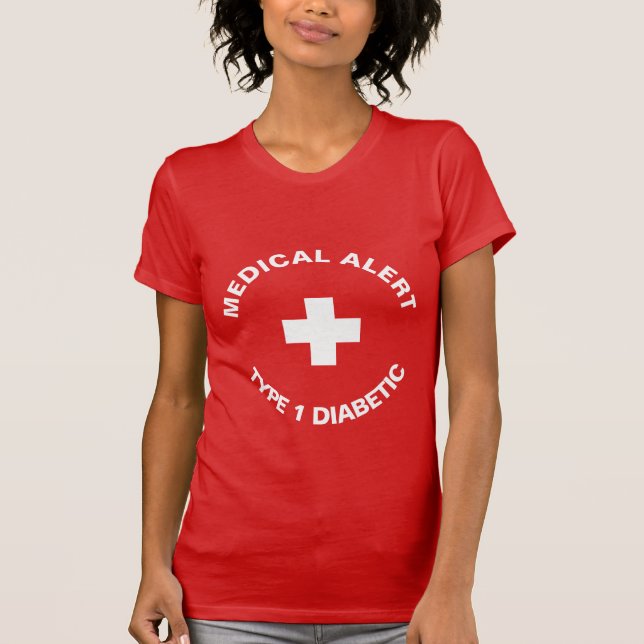 Personlig Medicinsk varning Diabetisk Red T Shirt (Framsida)