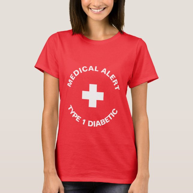 Personlig Medicinsk varning Diabetisk Red T Shirt (Framsida)
