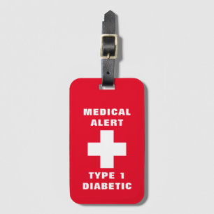 Personlig Medicinsk varning för diabetes typ 1 res Bagagebricka